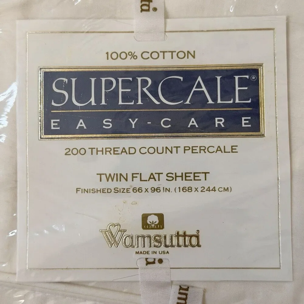 Wamsutta SUPERCALE Easy-care 200 Thread Percale Twin Flat Sheet Cotton Ivory USA